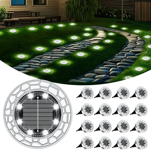 FIFlying 16 Stück Solar Bodenleuchten Aussen 8 LEDS Außenleuchte Solarleuchte für Garten Wasserdicht Gartenleuchte für außen Terrasse Rasen Hof Gehweg, Kaltweiß