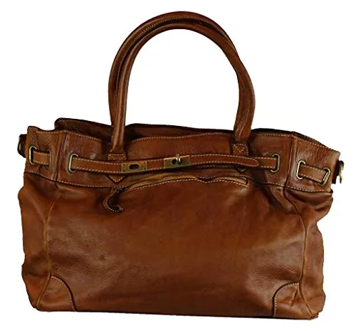 BZNA Schultertasche Mila - Designer Business Handtasche in Cognac - Elegante Schultertasche für Business und Freizeit, mit hochwertigem Design und praktischen Fächern für optimale Organisation.