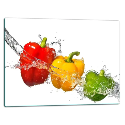 Glasschneidebrett Herdabdeckplatte Ceranfeld Universal 52x40 cm Weiß Paprika