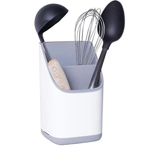 cookenia - Halter für Küchenutensilien - das Zubehör für Jede Küche als Ordnungshelfer für Spüle oder Küchenschrank, Besteck- oder Schwammhalter - weiß/grau