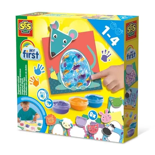 SES Creative | My First | Fingermalset Tiere für Kinder | Kreative Kunstspiele | 10 Seiten | Motorische Entwicklung und Kreativität | Abwaschbare Farbe | Geeignet | Geschenkidee für Kinder ab 1 Jahr