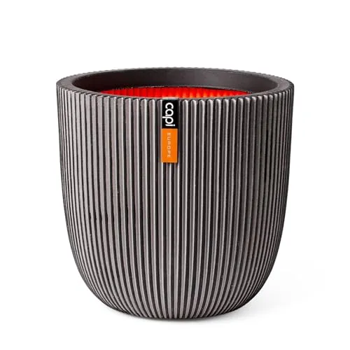 Capi Europe Blumentopf Kugel Groove NL - Anthrazit 43x41 cm - Garten-Zubehör, bruchsicher und 100% recycelbar – ideal für drinnen und draußen mit lebenslanger Garantie.