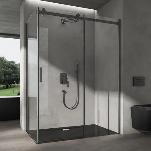 doporro Duschkabine mit Schiebetür 100x100cm - Eckdusche in schwarz mit 8mm ESG-Sicherheitsglas und Nano-Beschichtung für eine langlebige, pflegeleichte Oberfläche. Ideal für moderne Badezimmer.