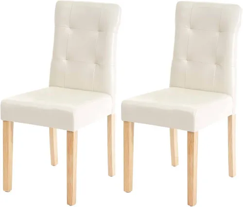 HW Esszimmerstuhl 2er-Set HWC-E58 aus Kunstleder in Creme - Stilvolles 2er-Set Esszimmerstühle aus pflegeleichtem Kunstleder, ideal für moderne Küchen und Essbereiche.