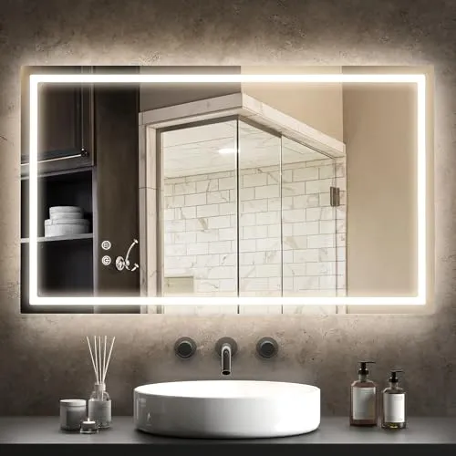 HOMCOM Badspiegel mit Beleuchtung 100x60 cm - Badezimmer Wandspiegel mit anpassbarer LED-Beleuchtung, Anti-Beschlag-Funktion und bruchfestem Glas für klare Reflexionen.