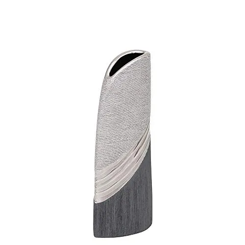 Edle Moderne Deko Designer Keramik Vase - Vasen, exklusive Handarbeit in Silber-grau, perfekt für Kunst- und Schnittblumen, Maße: 11x8x25 cm, stilvolles Design für moderne Räume.
