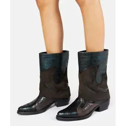 FELMINI Stiefelette CRETA D608 aus Leder - Grau - 36 - Stilvolle Cowboystiefel mit Metallic-Lederteilen, die Western-Charme und Modernität vereinen. Perfekt für Festivals oder den Alltag, setzen Sie ein modisches Statement.