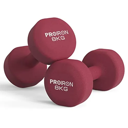 PROIRON Neopren Hanteln Kurzhanteln Frauen Hantelset Kleine Hantel Kurzhantel Set (2er-Set)(Lila-Rot/2x8kg)