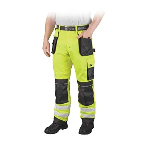 Warnschutzhose mit Reflektionsstreifen in neongelb - Sicherheit und Funktionalität vereint - Arbeitshose mit Reflektionsstreifen für maximale Sichtbarkeit, ausgestattet mit 11 praktischen Taschen und robustem Material für den täglichen Einsatz.