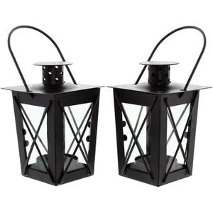 Frank-Flechtwaren Laterne Mini, schwarz, outdoor, aus Metall, wetterfest, 12cm, 2 Stück