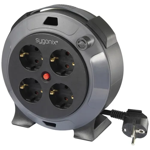 Sygonix SY-5806896 Kabeltrommel 5 m - Schwarz/Grau, praktische Lösung für flexible Stromversorgung im Innen- und Außenbereich