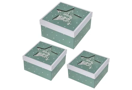 CEPEWA Aufbewahrungsbox Boxenset 'Happy Birthday' 3er Set Sichtfenster grün Papier 900gsm