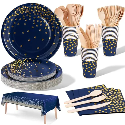 Nkaiso 141 Stück Marineblaugold Partygeschirr Kindergeburtstag -20 Gäste