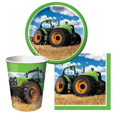 Kiids Papierdekoration Partydeko Set klein Traktor für 8 Kinder