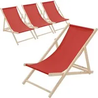 ECD Germany 4x Klappbarer Liegestuhl aus Holz, Rot - Gartenliegen für maximale Entspannung: 3-fach verstellbar, bis 120 kg belastbar, ideal für Strand, Garten oder Balkon.