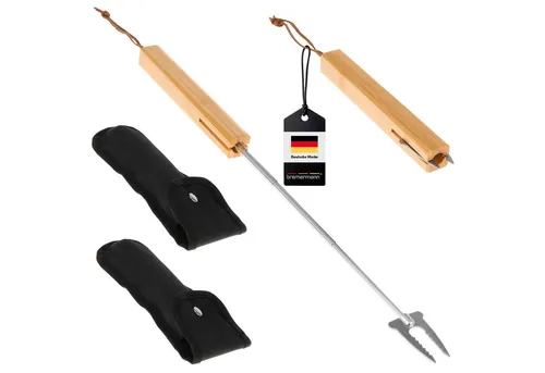 bremermann Grillzange Teleskop-Grillgabel 2er Set // inkl. Tasche // Edelstahl & Bambus