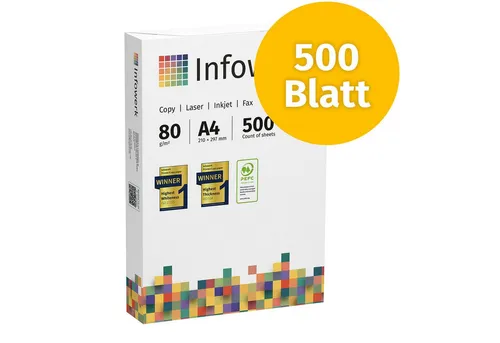 Infowerk Druckerpapier Kopierpapier 500 Blatt A4 80g Premium Weiß Testsieger PEFC, PEFC-Zertifikat (GFA-PEFC-COC-500582)
