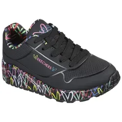 SKECHERS Uno Lite Lovely Luv Kinder Sneakers Schwarz 31 - Sneaker für Mädchen mit einzigartigem #Lovewall Design von James Goldcrown, gepolstert mit Air-Cooled Memory Foam für höchsten Komfort und eine perfekte Passform.