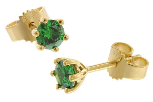 trendor Paar Ohrstecker Damen-Gold 333/8K mit synthetischem Smaragd - Ohrstecker aus 8-Karat-Gelbgold 333, mit funkelndem synthetischen Smaragd, perfekt für besondere Anlässe und im Alltag, inklusive Mikrofaser-Pflegetuch.