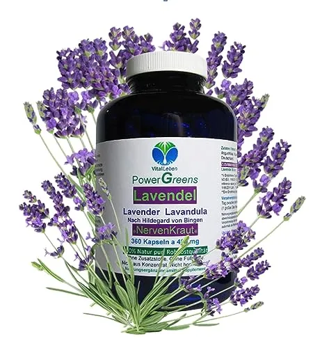 LAVENDEL 360 Kapseln - Beruhigung & Entspannung - Multivitaminpräparate & Mineralien, reines Lavendelblütenpulver für innere Ruhe und guten Schlaf, ohne Zusatzstoffe, traditionell empfohlen nach Hildegard von Bingen.