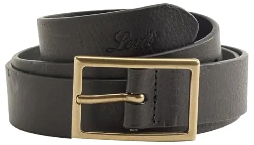 LEVI'S Rectangle Belt Damen Ledergürtel, caviar, Gr. 100 - Hochwertiger Ledergürtel aus Rindsleder mit goldfarbener Schließe und Logoprägung. Ideal für Casual-Outfits, stufenweise verstellbar und perfekt zu Jeans oder Stoffhosen.