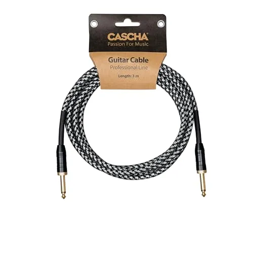 Cascha Professional Line Guitar Cable, Straight, Tweed Black, 6m