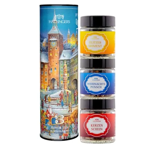 Hallingers Genuss Manufaktur Tee Geschenkset Weihnachten – 3 Sorten Premium loser Tee in edler Geschenkdose, veganes Tee Set