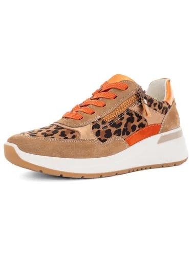 ARA GARDA Keilsneaker für Damen, Gr. 9 (43), beige-leo-orange - Sportliche Keilsneaker aus Velours- und Glattleder mit atmungsaktivem Wechselfußbett in H-Weite. Ideal für modische Akzente und hohen Tragekomfort.
