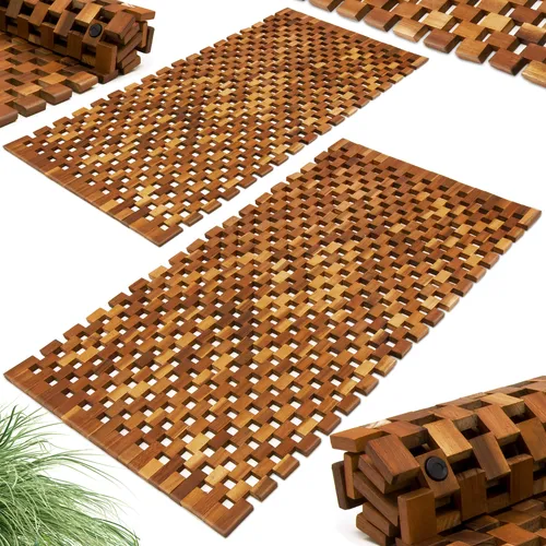 Deuba Badematte aus Akazienholz 80x50 cm - FSC-zertifizierte Badematte aus 1 mm dickem Akazienholz mit Gummistopper, ideal für rutschfreie Sicherheit im Badezimmer.