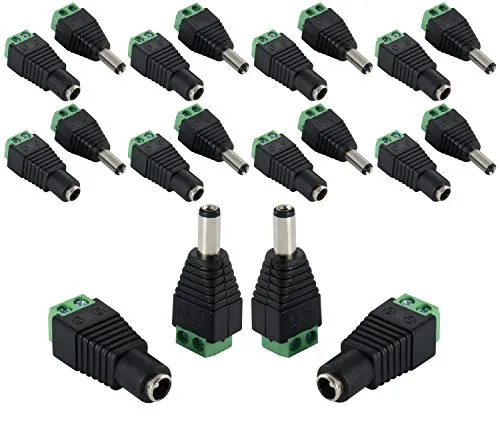 POPPSTAR DC Adapter 5,5x2,1mm (10x Stecker / 10x Buchse) auf 2-Pol Terminalblock für LED Streifen (z.B. SMD 5050 3528 2835 5630), LED-Beleuchtung, CCTV-Kamera UVM.
