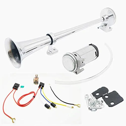 DHUILE Autohupen Auto Horn 12 V, Air Horn 450 mm Chrom Zink Trompetenform Truck Air Horn Kompressor Auto-Lautsprecher Jedem 12 V Fahrzeuge LKW LKWs Zug Autos Bus Boote