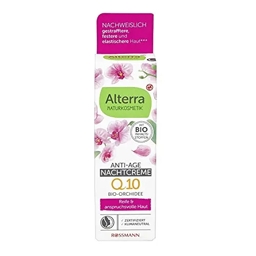 Alterra Anti-Age Nachtcreme Orchidee, 50 ml - Nachtpflege für reife Haut mit BIO-Arganöl, Vitamin E & Q10, wirkt regenerierend und ist zertifizierte Naturkosmetik, ÖKO-TEST GUT.