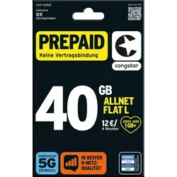 Congstar Prepaid Allnet L Karte mit 40GB von Congstar