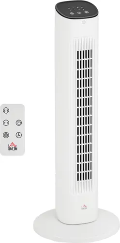 HOMCOM Turmventilator mit Fernbedienung und 85° Oszillation - Kompakter Standventilator mit drei Geschwindigkeiten, zwei Modi und 15-Stunden-Timer für individuelle Kühlung. Die 85° Oszillation sorgt für gleichmäßige Luftverteilung und ein angenehmes Raumklima.