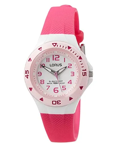 Lorus Kids Mädchen-Uhr R2339DX9 - Armbanduhren für Mädchen mit Ziffernblattbeleuchtung für gute Ablesbarkeit im Dunkeln und wasserdicht bis 10 BAR, ideal für aktive Kinder.