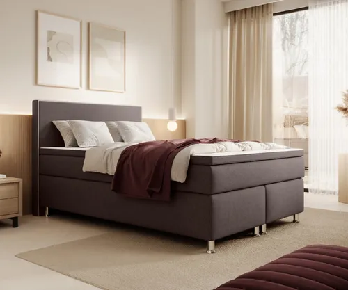 Boxspringbett Gent 180x200cm Braun mit Taschenfederkern - Betten: Boxspringbett Gent 180x200cm bietet exzellenten Schlafkomfort durch 7-Zonen Taschenfederkern und PU-Schaum-Topper für optimale Körperanpassung und Druckentlastung.