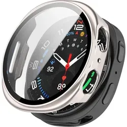 Für Samsung Galaxy Watch 8 40mm Kunststoff Schutzhülle + 9H Hart Glas Starlight - Silber