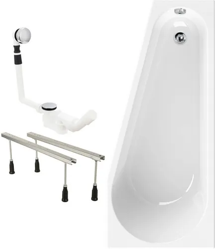 Calmwaters Badewanne Essential Small, 160 x 70 cm - Badewanne in Weiß mit 152 l Fassungsvermögen, platzsparend und pflegeleicht. Ideal für kleine Bäder, inklusive höhenverstellbarer Wannenfüße und Ablaufgarnitur für eine einfache DIY-Montage.
