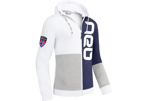 Nebulus Sweatjacke NEBSTER für Herren – grau-navy-weiß, Größe L - Stylische Sweatjacke für Herren in grau-navy-weiß, ideal für Freizeit und Sport. Aus 100% Polyester gefertigt, bietet sie hohen Tragekomfort und eine perfekte Passform.