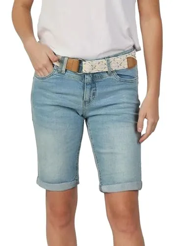 DENIMFY Jeans Shorts Damen mit Gürtel - Regular Fit DFLena - Damen-Shorts aus hochwertigem Baumwollmischgewebe, inklusive modischem Gürtel. Ideal für Sommeraktivitäten, mit verstärkten Nähten und praktischem 5-Pocket-Design.