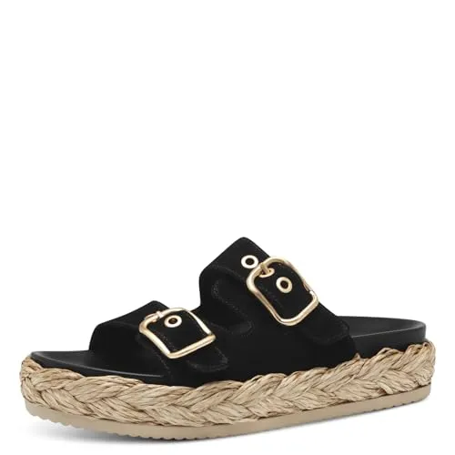 Modische Pantolette TAMARIS für Damen, Gr. 40 - Pantoletten aus hochwertigem Ziegenveloursleder mit vorgeformtem Fußbett für optimalen Komfort. Ideal als Sommerschuh oder Strandschuh, Plateauhöhe von 4 cm.