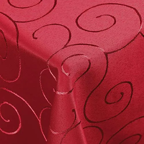 Dunkelrote Damast Tischdecke 130 x 340 cm in rot von DecoHomeTextil