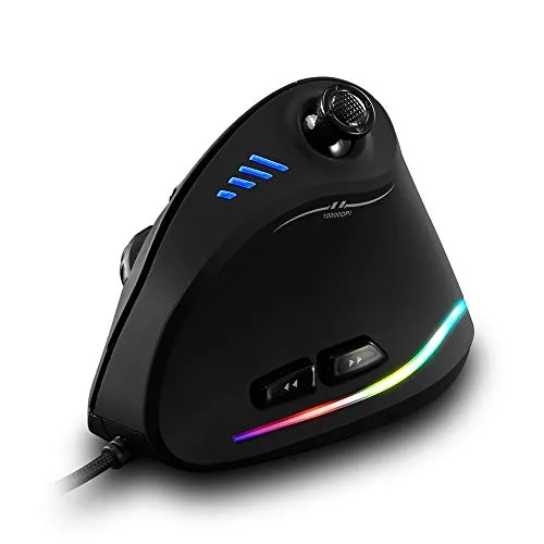 zelotes Vertikale Ergonomische Maus mit Joystick - 10.000 DPI,11 Programmierbare Tasten, USB Optische Gaming Maus mit Kabel für Gaming, Business, PC, Laptop, Mac,Schwarz
