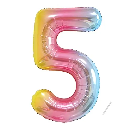 Geburtstag zahlen luftballon 5 jahre | Folienballon 5 XXL Kindergeburtstag Deko Regenbogen Farbverlauf-Riesen Folienballon in 40