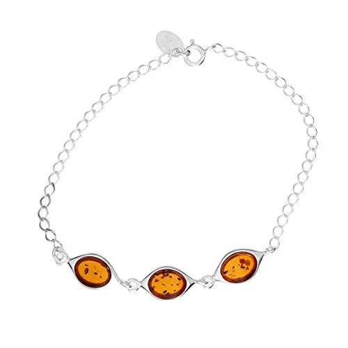 OSTSEE-SCHMUCK Armband Canissa - Elegantes Silberarmband aus 925er Sterlingsilber mit cognacfarbenen Bernsteinen, 19 cm lang, individuell kürzbar. Perfekt für stilvolle Akzente!