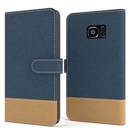EAZY CASE Tasche kompatibel mit Samsung Galaxy S7 Stoff Schutzhülle mit Standfunktion Klapphülle Bookstyle, Handytasche Handyhülle mit Magnetverschluss und Kartenfach, Kunstleder, Dunkel Blau