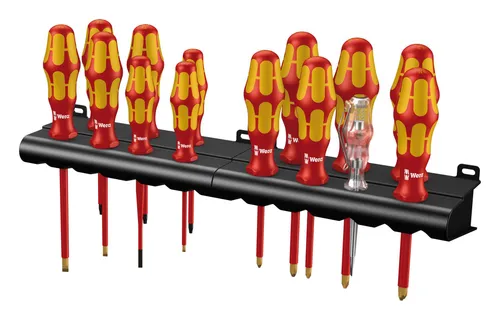 Wera Schraubendreher-Set Kraftform Big Pack 100VDE, 14-teilig - Schraubendreher-Sätze, VDE-zertifiziert für sicheres Arbeiten bis 1000 Volt, inkl. 14 Teile und Wandhalter für übersichtliche Aufbewahrung.