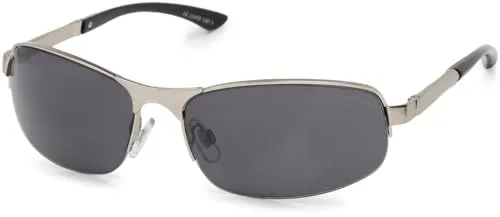 styleBREAKER Unisex Halbrand Sonnenbrille mit rechteckigen Polycarbonat Gläsern und Federscharnier, 09020051, Farbe:Gestell Silber/Glas Grau getönt