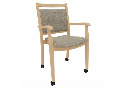 einrichtungsdesign24 Armlehnstuhl André mit Rollen – Ideal für Senioren im Alter und der Pflege, komfortabel, gepolstert, Massivholzgestell, Premium Rollen beige