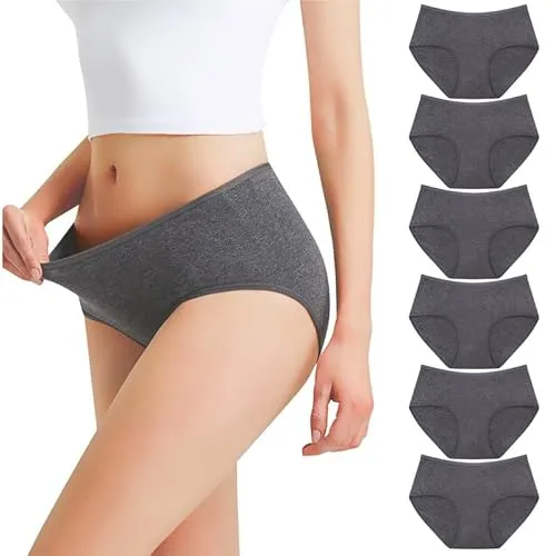 Falechay Unterhosen Damen 6er Pack Slip Mittel Taille Pantys Dunkegrau XXL